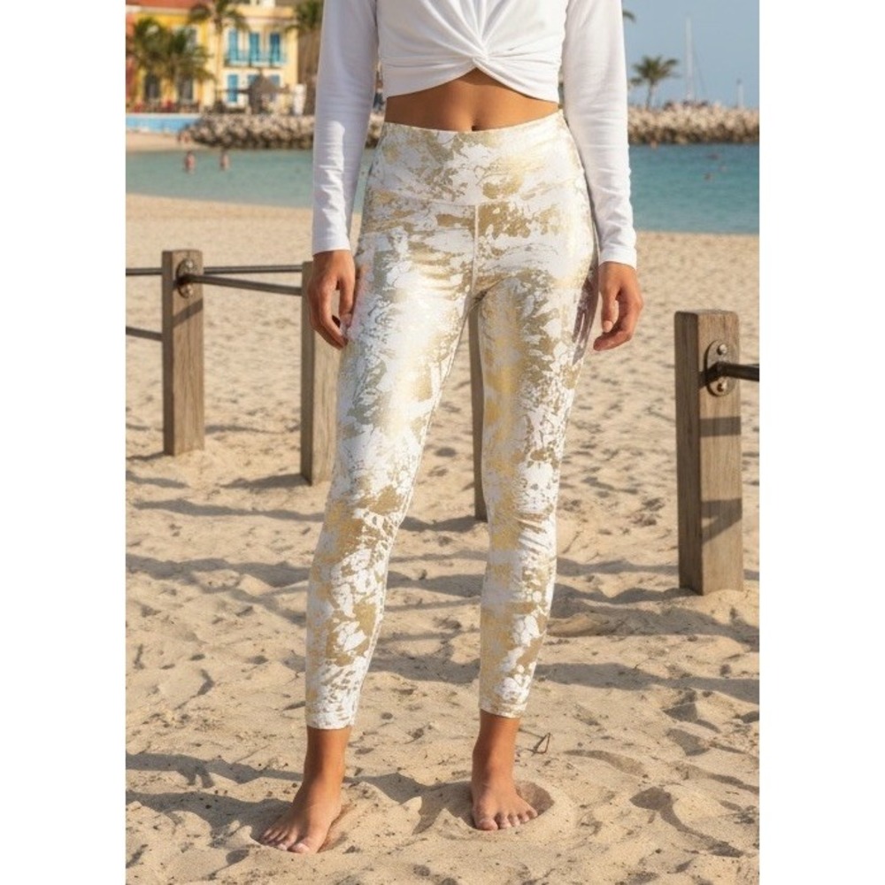 Lilly Pulitzer Luxletic High Rise Leggings Gold Shoreline Foil Size XL